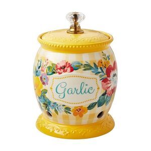 The Pioneer Woman Sweet Romance Garlic Keeper and Lid Ceramic Yellow Floral NEW